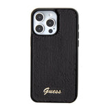 Apple iPhone 15 Pro Max Kılıf Guess Pullu Metal Yazı Logolu Sequin Script Kapak Siyah