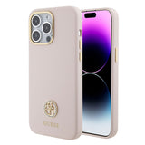 Apple iPhone 15 Pro Max Kılıf Guess Taşlı 4G Logolu Metal Kamera Çerçeveli Kapak Pembe