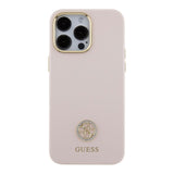 Apple iPhone 15 Pro Max Kılıf Guess Taşlı 4G Logolu Metal Kamera Çerçeveli Kapak Pembe