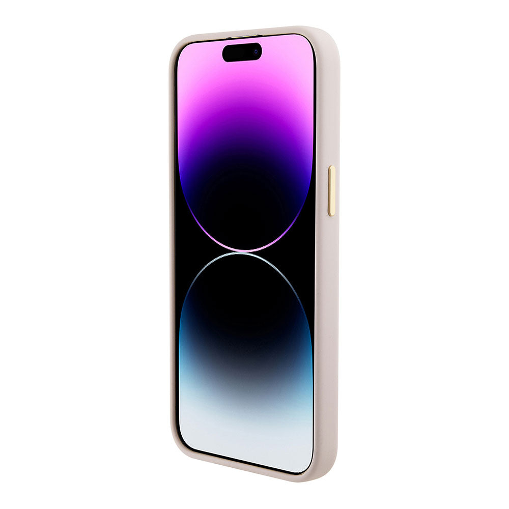 Apple iPhone 15 Pro Max Kılıf Guess Taşlı 4G Logolu Metal Kamera Çerçeveli Kapak Pembe