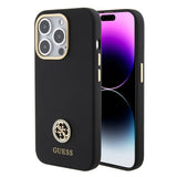 Apple iPhone 15 Pro Kılıf Guess Taşlı 4G Logolu Metal Kamera Çerçeveli Kapak Siyah