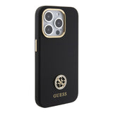 Apple iPhone 15 Pro Kılıf Guess Taşlı 4G Logolu Metal Kamera Çerçeveli Kapak Siyah