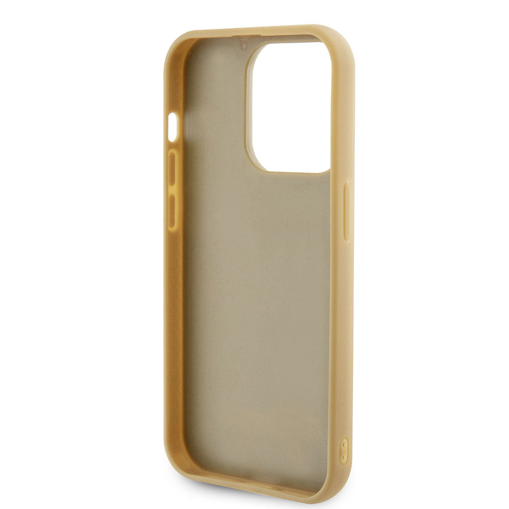 Apple iPhone 15 Pro Kılıf Guess Taşlı Disco Script Metal Logolu Kapak Gold