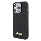 Apple iPhone 15 Pro Kılıf Guess Taşlı Disco Script Metal Logolu Kapak Siyah