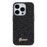 Apple iPhone 15 Pro Kılıf Guess Taşlı Disco Script Metal Logolu Kapak Siyah