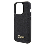 Apple iPhone 15 Pro Kılıf Guess Taşlı Disco Script Metal Logolu Kapak Siyah