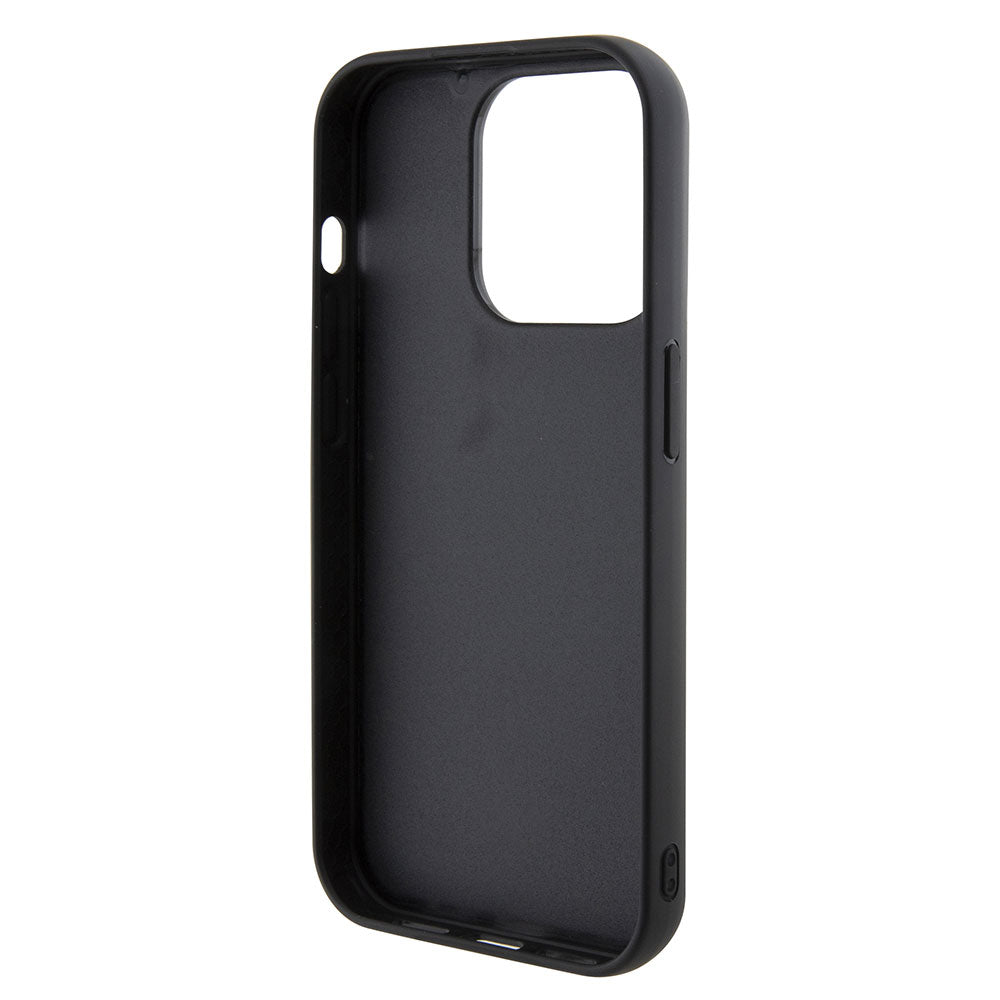 Apple iPhone 15 Pro Kılıf Guess Taşlı Disco Script Metal Logolu Kapak Siyah