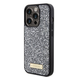 Apple iPhone 15 Pro Kılıf Guess Taşlı Metal Logolu Kapak Gümüş