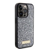 Apple iPhone 15 Pro Kılıf Guess Taşlı Metal Logolu Kapak Gümüş