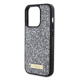 Apple iPhone 15 Pro Kılıf Guess Taşlı Metal Logolu Kapak Gümüş