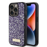 Apple iPhone 15 Pro Kılıf Guess Taşlı Metal Logolu Kapak Mor