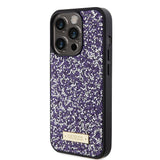 Apple iPhone 15 Pro Kılıf Guess Taşlı Metal Logolu Kapak Mor