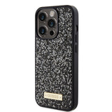 Apple iPhone 15 Pro Kılıf Guess Taşlı Metal Logolu Kapak Siyah