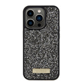 Apple iPhone 15 Pro Kılıf Guess Taşlı Metal Logolu Kapak Siyah