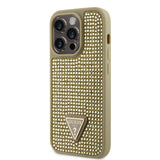 Apple iPhone 15 Pro Kılıf Guess Taşlı Üçgen Logolu Kapak Gold
