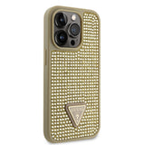 Apple iPhone 15 Pro Kılıf Guess Taşlı Üçgen Logolu Kapak Gold
