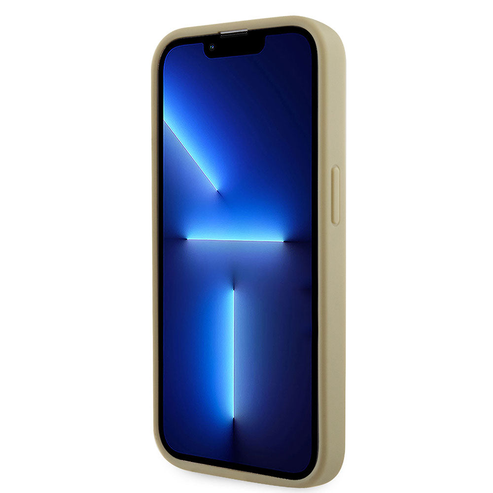 Apple iPhone 15 Pro Kılıf Guess Taşlı Üçgen Logolu Kapak Gold