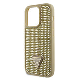 Apple iPhone 15 Pro Kılıf Guess Taşlı Üçgen Logolu Kapak Gold