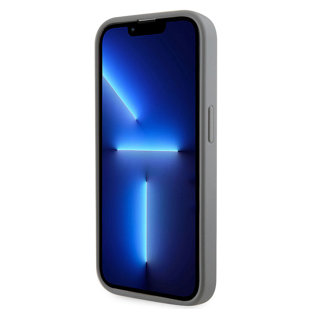 Apple iPhone 15 Pro Kılıf Guess Taşlı Üçgen Logolu Kapak Gümüş