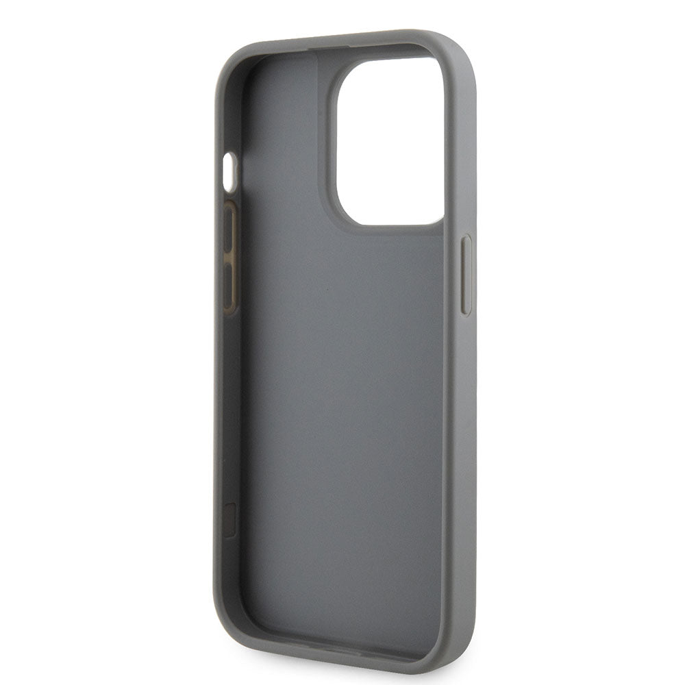 Apple iPhone 15 Pro Kılıf Guess Taşlı Üçgen Logolu Kapak Gümüş