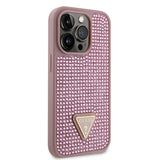 Apple iPhone 15 Pro Max Kılıf Guess Taşlı Üçgen Logolu Kapak Pembe