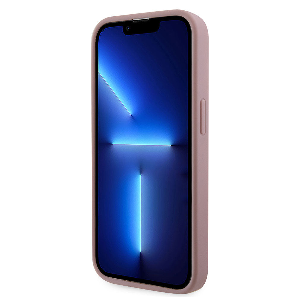 Apple iPhone 15 Pro Kılıf Guess Taşlı Üçgen Logolu Kapak Pembe