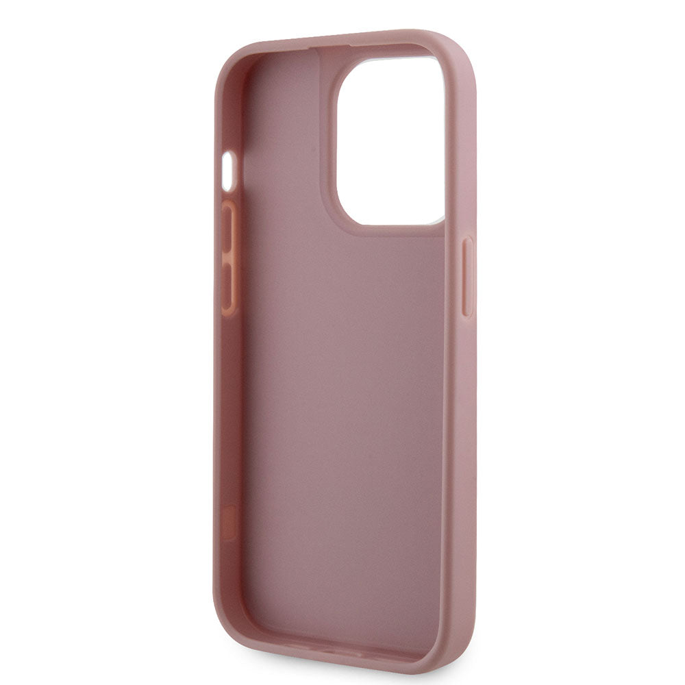 Apple iPhone 15 Pro Kılıf Guess Taşlı Üçgen Logolu Kapak Pembe