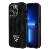 Apple iPhone 15 Pro Kılıf Guess Taşlı Üçgen Logolu Kapak Siyah