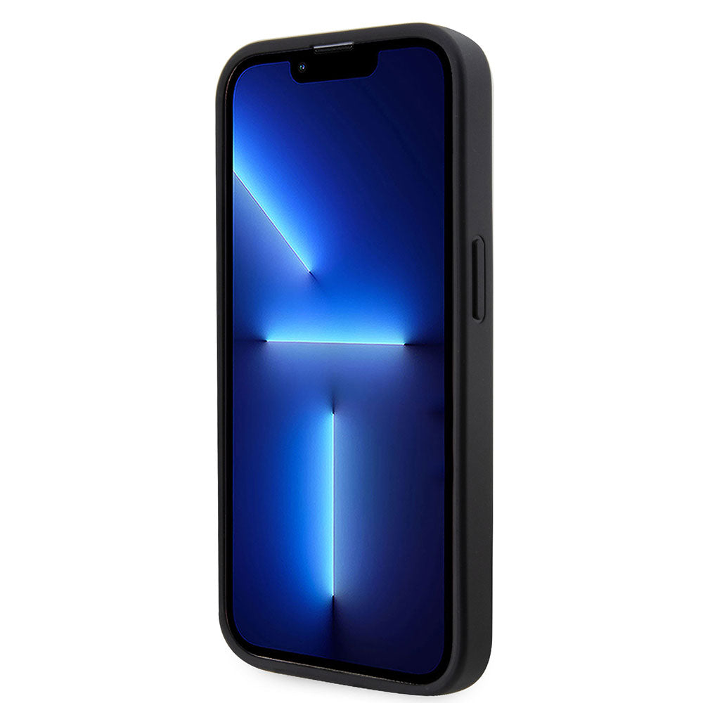 Apple iPhone 15 Pro Max Kılıf Guess Taşlı Üçgen Logolu Kapak Siyah
