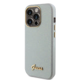 Apple iPhone 15 Pro Kılıf Guess Yazı Logolu Glitter Glossy Script Kapak Gri