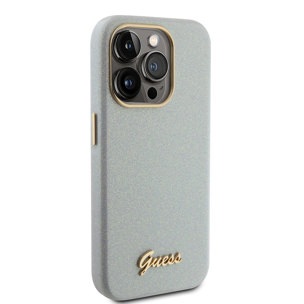 Apple iPhone 15 Pro Kılıf Guess Yazı Logolu Glitter Glossy Script Kapak Gri