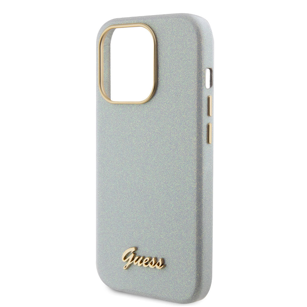 Apple iPhone 15 Pro Kılıf Guess Yazı Logolu Glitter Glossy Script Kapak Gri