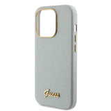 Apple iPhone 15 Pro Kılıf Guess Yazı Logolu Glitter Glossy Script Kapak Gri