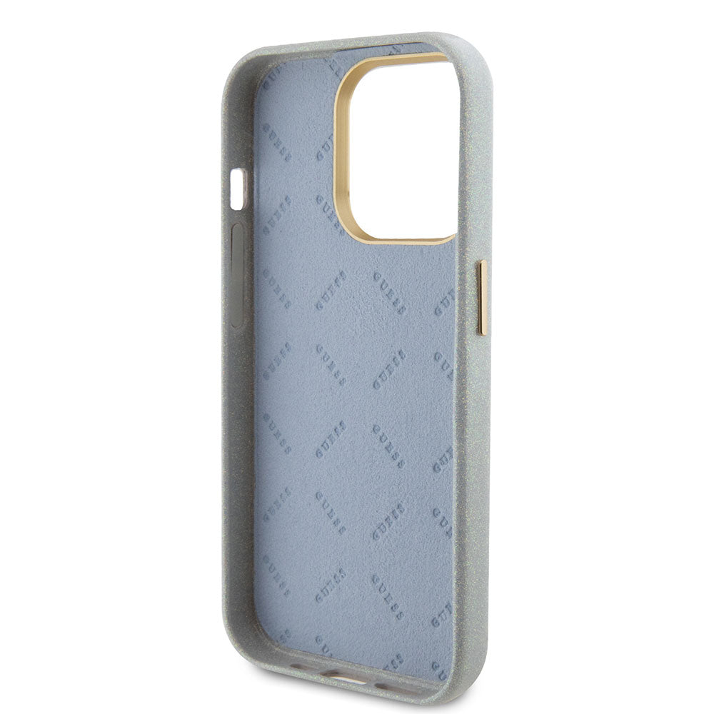 Apple iPhone 15 Pro Kılıf Guess Yazı Logolu Glitter Glossy Script Kapak Gri