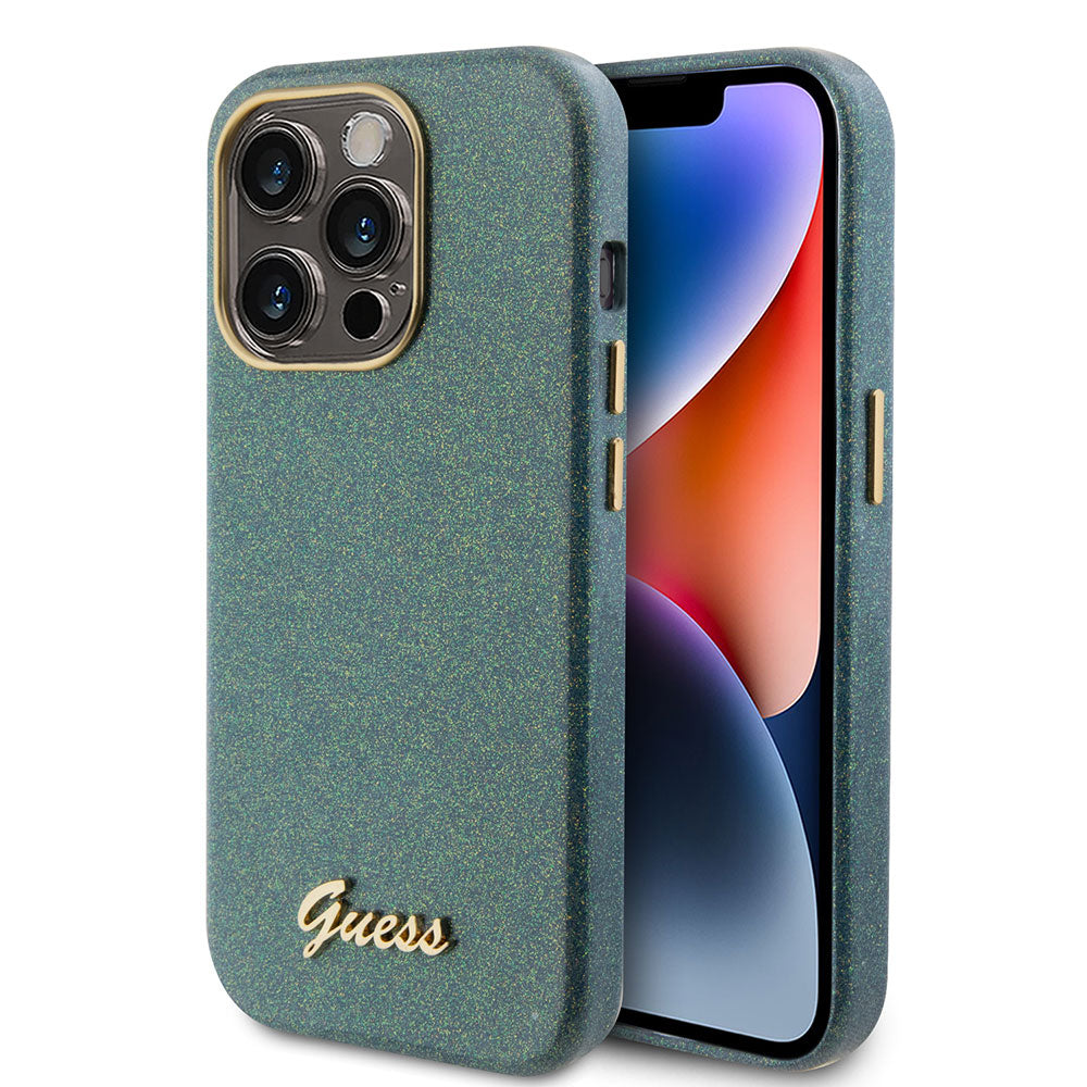 Apple iPhone 15 Pro Max Kılıf Guess Yazı Logolu Glitter Glossy Script Kapak Haki