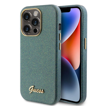 Apple iPhone 15 Pro Max Kılıf Guess Yazı Logolu Glitter Glossy Script Kapak Haki