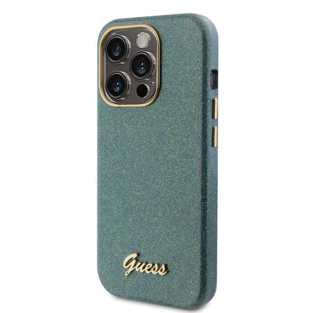 Apple iPhone 15 Pro Max Kılıf Guess Yazı Logolu Glitter Glossy Script Kapak Haki