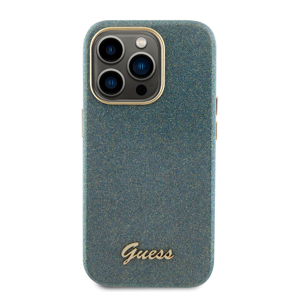 Apple iPhone 15 Pro Max Kılıf Guess Yazı Logolu Glitter Glossy Script Kapak Haki