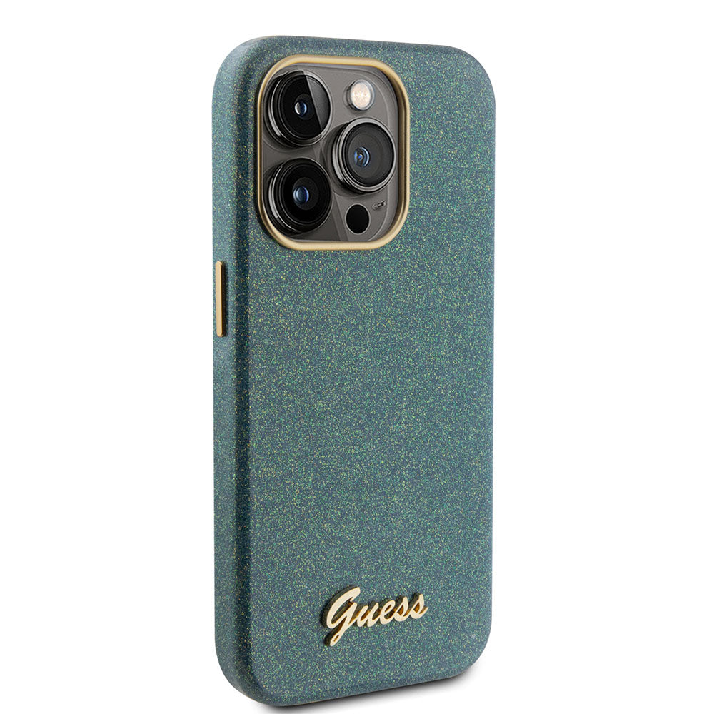 Apple iPhone 15 Pro Max Kılıf Guess Yazı Logolu Glitter Glossy Script Kapak Haki
