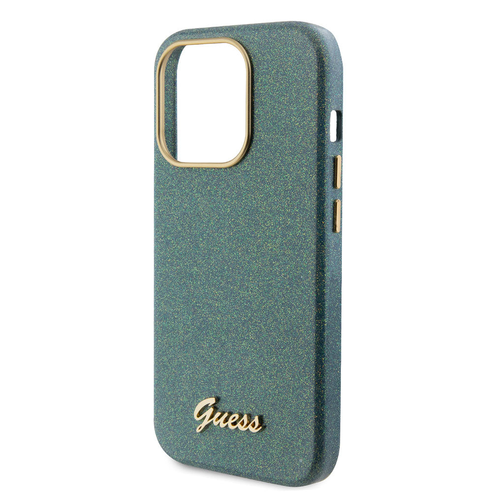 Apple iPhone 15 Pro Max Kılıf Guess Yazı Logolu Glitter Glossy Script Kapak Haki