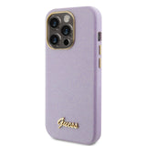 Apple iPhone 15 Pro Kılıf Guess Yazı Logolu Glitter Glossy Script Kapak Lila