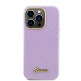 Apple iPhone 15 Pro Kılıf Guess Yazı Logolu Glitter Glossy Script Kapak Lila