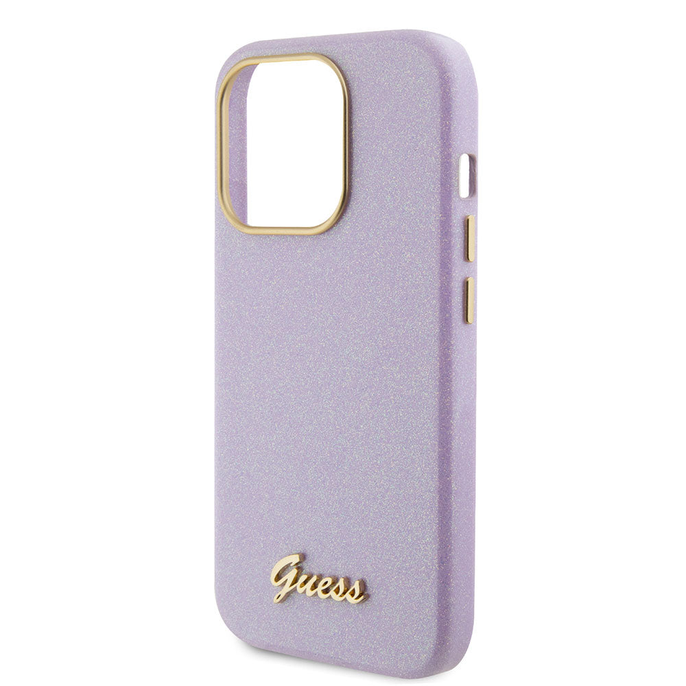 Apple iPhone 15 Pro Max Kılıf Guess Yazı Logolu Glitter Glossy Script Kapak Lila