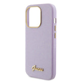 Apple iPhone 15 Pro Kılıf Guess Yazı Logolu Glitter Glossy Script Kapak Lila