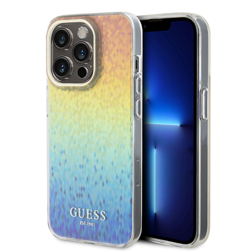 Apple iPhone 15 Pro Max Kılıf Guess Yazı Logolu Mirror Disco Kapak Colorful