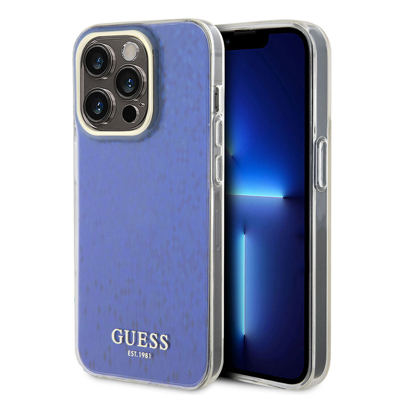 Apple iPhone 15 Pro Max Kılıf Guess Yazı Logolu Mirror Disco Kapak Mor