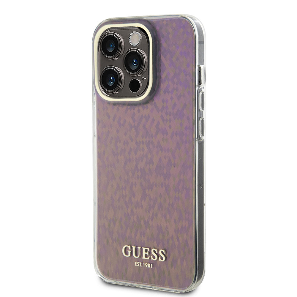 Apple iPhone 15 Pro Max Kılıf Guess Yazı Logolu Mirror Disco Kapak Pembe