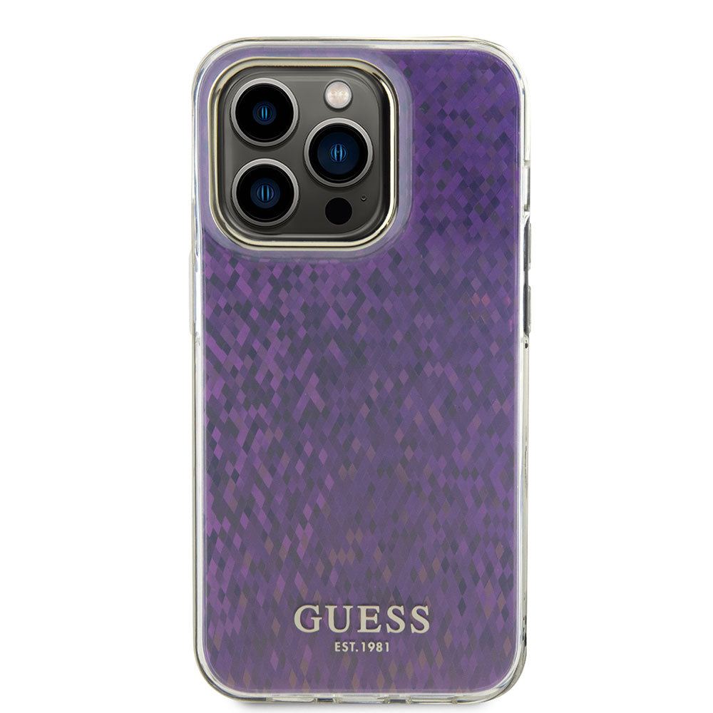 Apple iPhone 15 Pro Max Kılıf Guess Yazı Logolu Mirror Disco Kapak Pembe