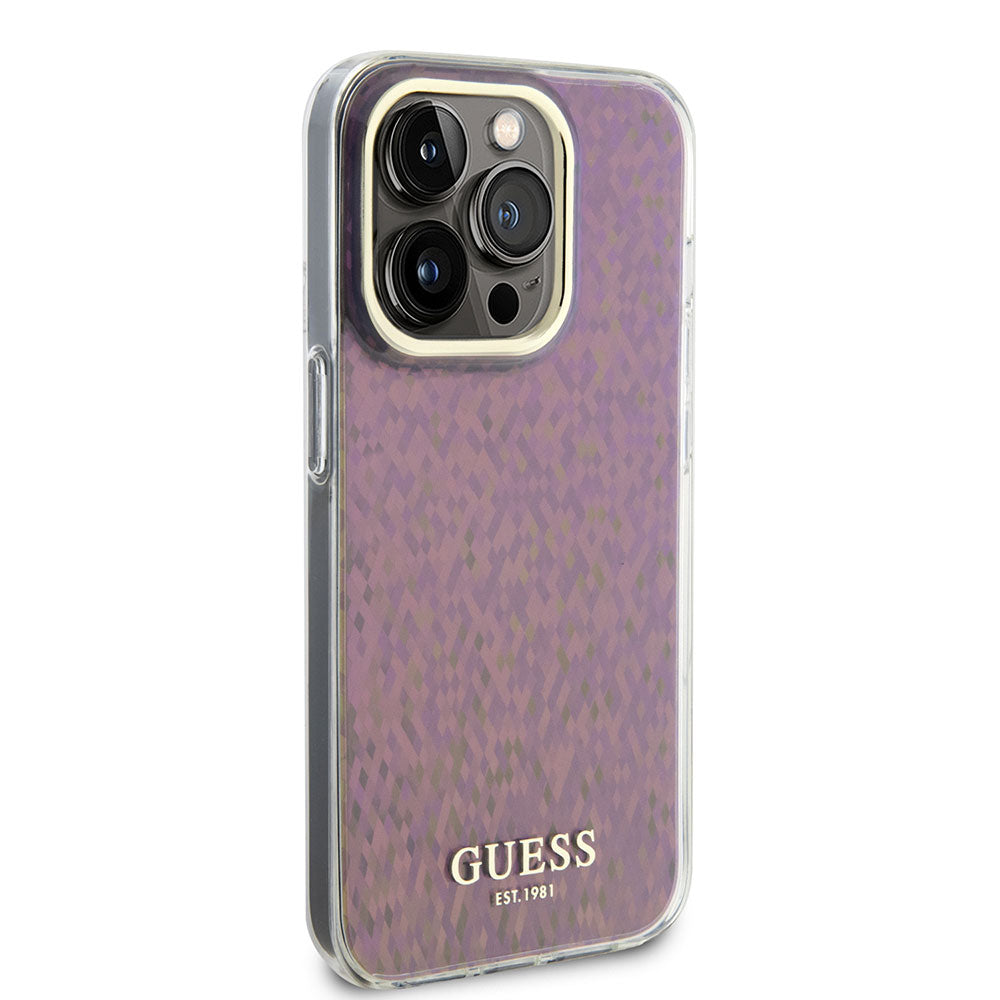 Apple iPhone 15 Pro Max Kılıf Guess Yazı Logolu Mirror Disco Kapak Pembe