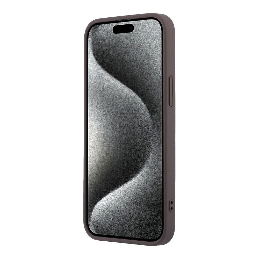 Apple iPhone 15 Pro Max Kılıf Guess M-safe Kabartmalı 4G Desenli Yazı Logolu Kapak Kahverengi